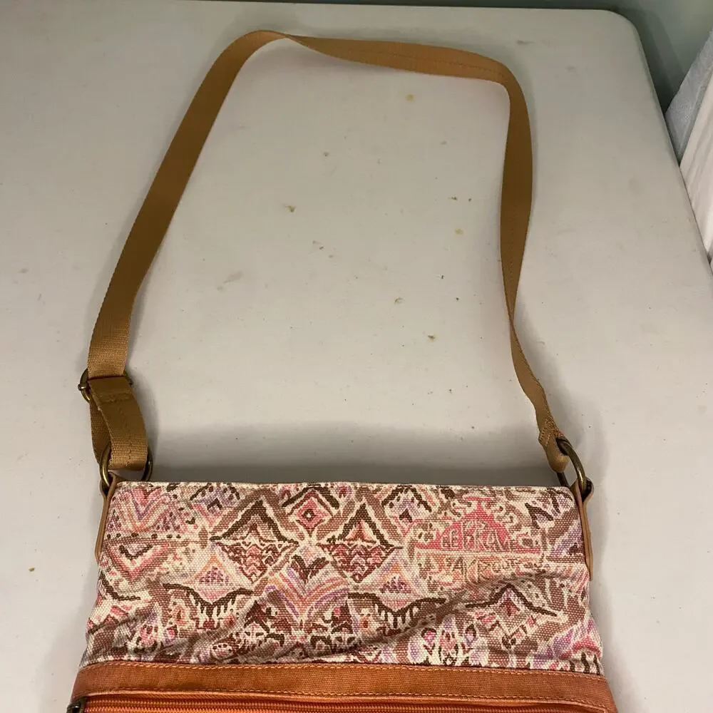 Sakroots Crossbody Shoulder Bag Brown Pink Siena Artist Circle Soft Bucket